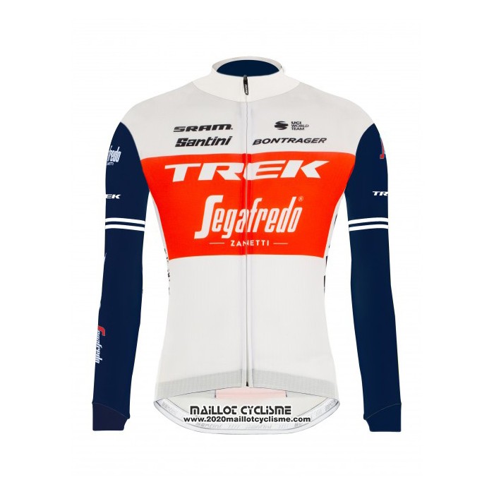 2021 Maillot Cyclisme Trek Segafredo Blanc Profond Bleu Manches Longues et Cuissard